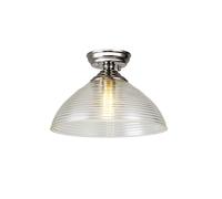 Missouri Single Light Flush Ceiling Light - Polished Nickel with Round 33.5cm Prismatic Effect Clear Glass Shade