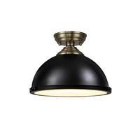 Missouri Single Light Flush Ceiling Light With Round 31cm Metal Shade Antique Brass and Matt Black