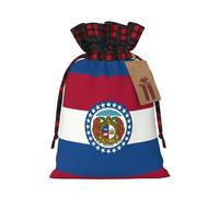 Missouri State Flag Print Burlap xmas Gift Bag With Drawstring, Polyester Plaid Pouch For Gift Birthday Present-M Size