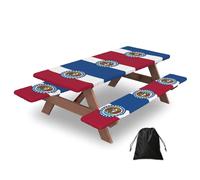 Missouri State Flag Print Camping Essentials Waterproof Camping Table And Bench Cover With Drawstring Bag 183 Cm
