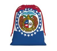 Missouri State Flag Print Christmas Drawstring Gift Bags, Xmas Holiday Fabric Gift Wrapping Bag For Party, Size-L
