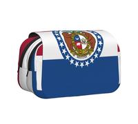 Missouri State Flag Print Double Clamshell Pen Case, Zipper Pockets, Large Capacity For Art Supplies & Travel