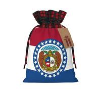 Missouri State Flag Print Festive Christmas Drawstring Gift Bags For Xmas Decorative Present Wrapping Needs