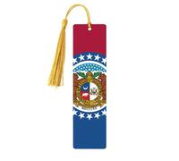 Missouri State Flag Print Wooden Bookmark - Cute Book Mark with Gold Tassel, for Book Lovers Teacher Classroom Gift