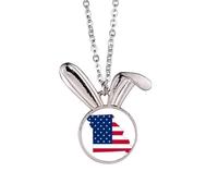Missouri USA Map Stars And Stripes Flag Shape Rabbit Necklace Pendant Bunny Animal Jewelry Gift