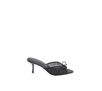 Misspap Black Faux Leather Embellished Mesh Medium Heeled Mules, 7, Black
