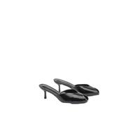 Misspap Black Faux Leather Mid Stiletto Heel Peep Toe Mules, 4, True Black