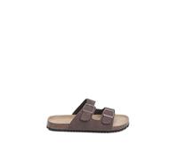 Misspap Chocolate Faux Nubuck Suede Double Buckle Footbed Sliders, 7, Chocolate
