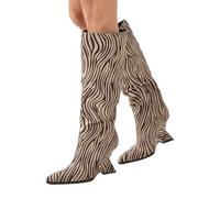 MissPap Faux Animal High Wedge Knee Boots, 4, Zebra