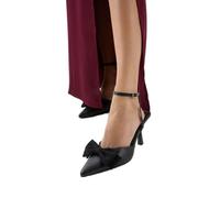 MissPap Faux Leather Fabric Bow Detail Mid Stiletto Heel Court Shoes, 4, Black