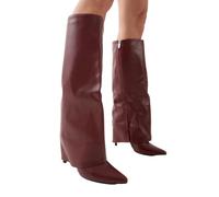 MissPap Faux Leather Foldover High Stiletto Knee High Boots, 6, Wine