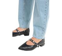 MissPap Faux Leather Studded Mary Jane Pointed Ballet Pumps, 4, Black