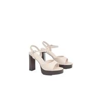 Misspap Faux Leather Wood Effect High Heeled Sandals, 6, Off White