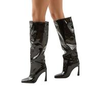 MissPap Faux Patent High Flared Stiletto Heel Knee Boots, 8, True Black
