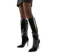 MissPap Faux Patent Leather Pointed High Stiletto Heel Knee Boots, 7, True Black
