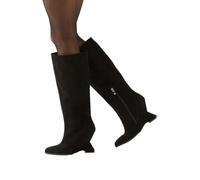 MissPap Faux Suede High Wedge Knee Boots, 5, Natural Black