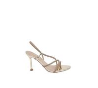 Misspap Gold Faux Metallic Leather Embellished Heeled Sandals, 7, Gold