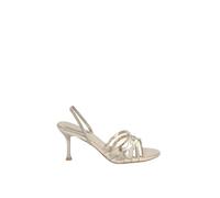 Misspap Gold Faux Metallic Leather Slingback Strappy Stiletto Heeled Sandals, 4, Gold