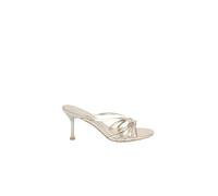 Misspap Gold Faux Metallic Leather Strappy Stiletto Heeled Mules, 7, Gold