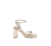Misspap Gold Metallic Faux Leather Strappy High Block Heeled Sandals, 4, Gold