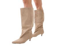 MissPap Low Stiletto Faux Suede Slouch Knee High Boots, 3, Taupe