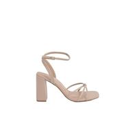 Misspap Nude Faux Leather Strappy High Block Heeled Sandals, 8, Nude