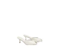 Misspap Off White Faux Leather Mid Stiletto Heel Peep Toe Mules, 3, Off White