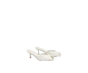 Misspap Off White Faux Leather Mid Stiletto Heel Peep Toe Mules, 4, Off White