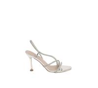 Misspap Silver Faux Metallic Leather Embellished Heeled Sandals, 3, Silver