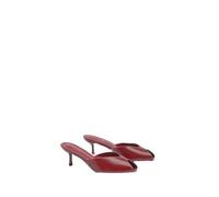 Misspap Wine Red Faux Leather Mid Stiletto Heel Peep Toe Mules, 7, Wine