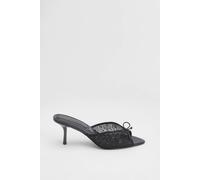 MissPap Women's Black Faux Leather Embellished Mesh Medium Heeled Mules | Size: 6 MissPap Black 6