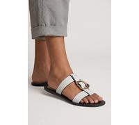 MissPap Women's Bone Faux Leather Buckle T-Bar Flat Sliders | Size: 6 MissPap Bone 6