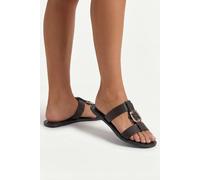MissPap Women's Brown Faux Leather Buckle T-Bar Flat Sliders in Chocolate | Size: 5 MissPap Chocolate 5