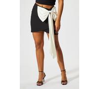 MissPap Women's Contrast Bow Drape Mini Skirt in Black | Size: 12 MissPap Black 12