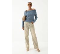 MissPap Women's Eyelash Knit Fold Over Detail Top in Slate Blue | Size: XS MissPap Slate Blue XS