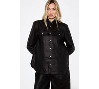 MissPap Women's Faux Leather Shoulder Pad Shirt in Black | Size: 14 MissPap Black 14