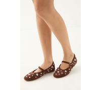 MissPap Women's Faux Suede Studded Mary Jane Ballerinas in Chocolate | Size: 5 MissPap Chocolate 5