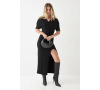 MissPap Women's Knitted Wrap Front Split Hem Maxi Dress in Black | Size: XL MissPap Black XL