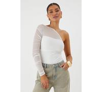 MissPap Women's Mesh One Shoulder Bodysuit in White | Size: 10 MissPap White 10