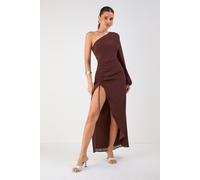 MissPap Women's One Shoulder Ruched Detail Maxi Dress in Chocolate | Size: 14 MissPap Chocolate 14