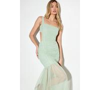 MissPap Women's Open Back Mesh Ruched Maxi Dress in Mint | Size: 16 MissPap Mint 16