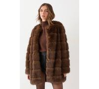 MissPap Women's Panelled Faux Fur Coat in Chocolate | Size: 14 MissPap Chocolate 14