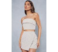 MissPap Women's Pearl Embellished Corset Top in Stone | Size: 16 MissPap Stone 16