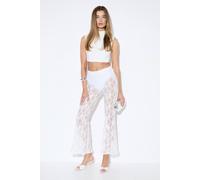 MissPap Women's Premium Corded Lace Flare Trousers in Ivory | Size: 8 MissPap Ivory 8