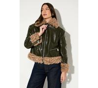 MissPap Women's Premium Faux Fur Collar Vinyl Aviator Jacket in Olive | Size: 8 MissPap Olive 8