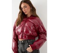 MissPap Women's Premium High Shine Cropped Puffer Coat in Wine | Size: 10 MissPap Wine 10