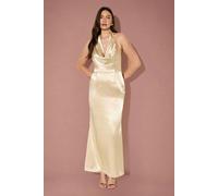 MISSPAP Women's Premium Plunge Cowl Open Back Satin Maxi Bridesmaid Dress in Gold | Size: 6