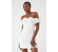 MissPap Women's Premium Ruffle Floral Bardot Mini Dress in White | Size: 8 MissPap White 8