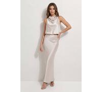MissPap Women's Premium Satin Draped Crop Top Co-Ord in Silver | Size: 14 MissPap Silver 14