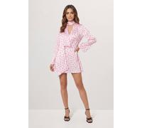MissPap Women's Premium Spot Print Tie Neck Mini Dress in Pink | Size: 6 MissPap Pink 6